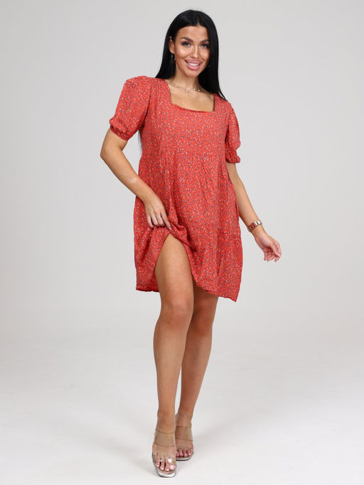 019 ПЛАТЬЕ ЖЕНСКОЕ (Морковный/цветочки) - А-дина фото 3