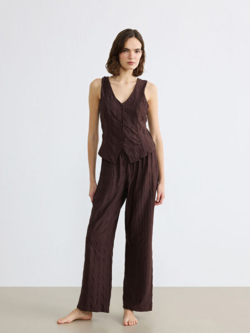 V Yaka Dokulu Kad?n Pijama Tak?m