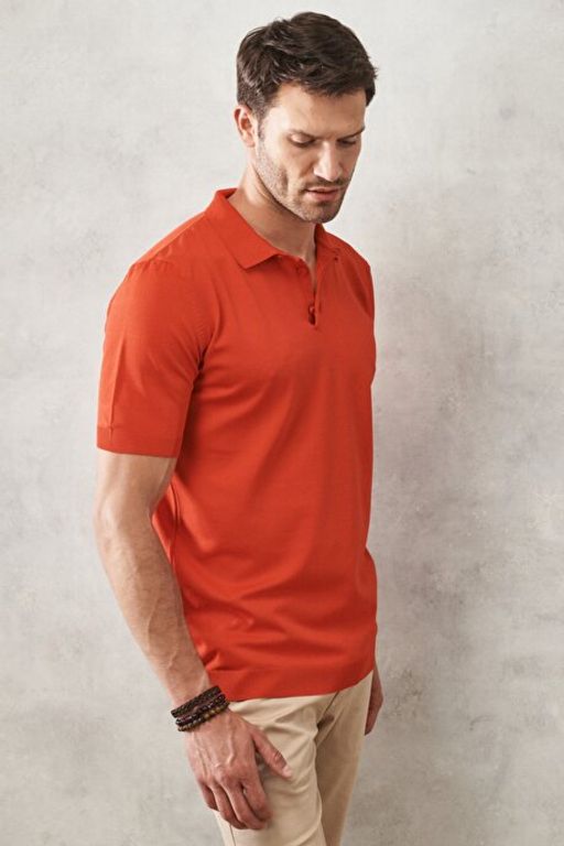 Standart Fit Normal Kesim Polo Yaka K_sa Kollu K_rm_z_ Triko Ti__rt 4A4922200011KMZ