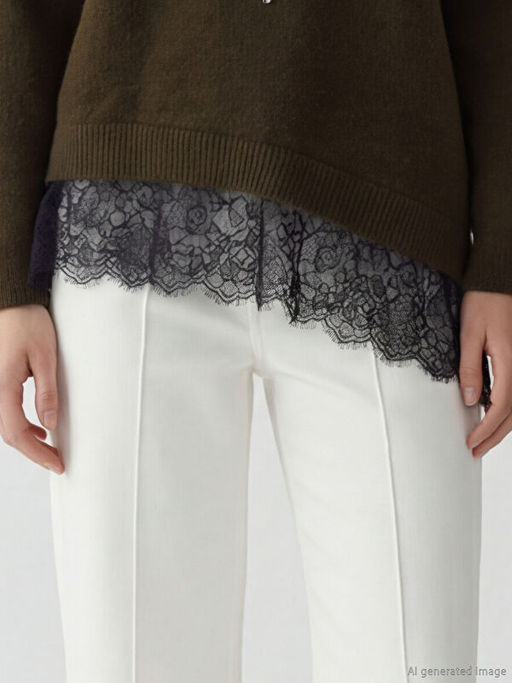 V Yaka Dantel Detayl? Kad?n Triko Kazak