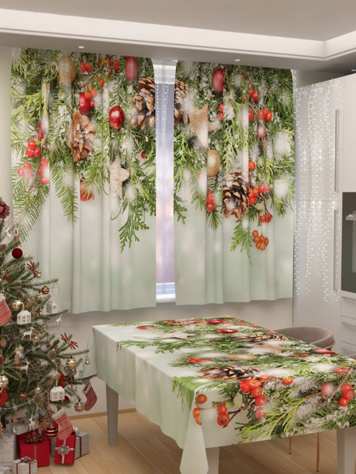 Фотошторы для кухни Новогодняя коллекция 302 Фотошторы ткань Габардин