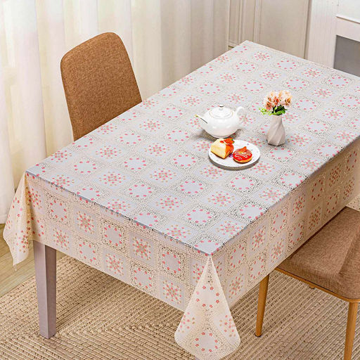 LACE Клеенка столовая ажурная ПВХ 1,37х20м Незабудки бежевый фон, цветное тиснение, матовая, на пленке (Китай) Цена указана за 1 м/п. В рулоне 20м. - Домашняя мода фото 3