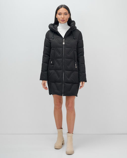 Куртка зимняя женская классическая с капюшоном черного цвета 7671Ch - Visdeer фото 16