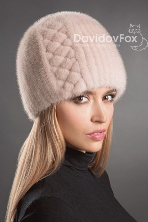 Шапка Сноп норка орнамент дымчатая роза