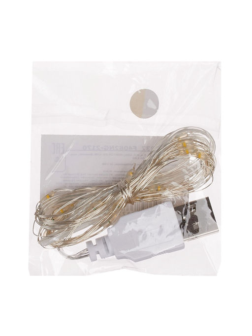 Цена за 2 шт. Гирлянда «Нить» 2 м роса, IP20, серебристая нить, 20 LED, свечение тёплое белое, USB