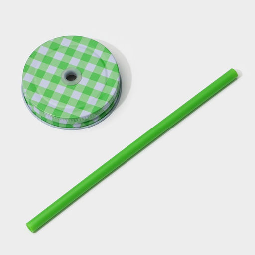 Кружка Доляна «Ананас», 500 мл, 11×8.5×13 см, стекло, с крышкой и трубочкой, прозрачная, зелёная