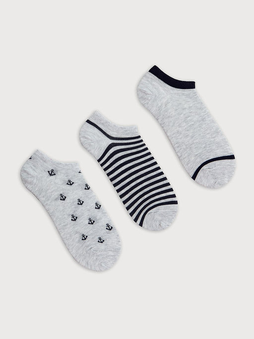 Носки детские мультипак (3 пары) серые с рисунком в виде морских якорей и полосок - Mark formelle фото 3