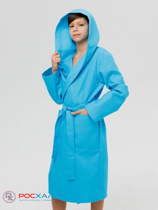 Подростковый вафельный халат с капюшоном бирюзовый В-18 (14) - Росхалат фото 8