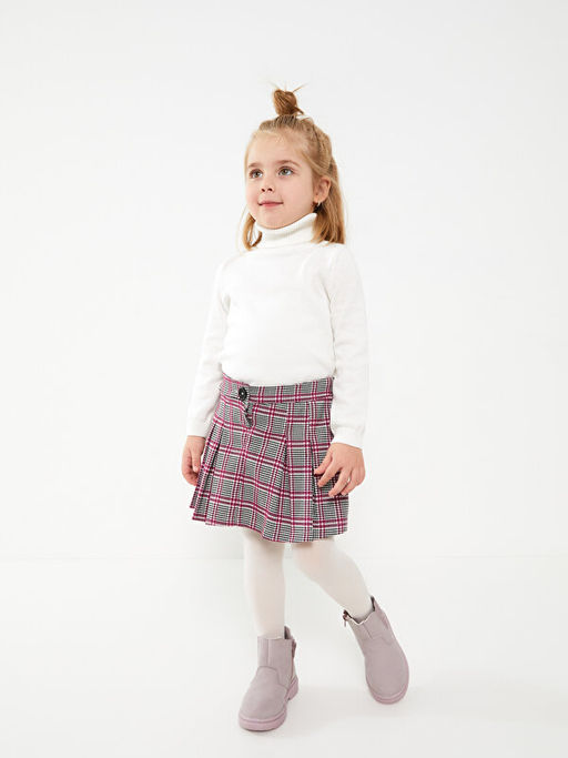 Beli Lastikli Ekose Desenli K?z Bebek ?ort Etek ve K?lotlu ?orap 2li