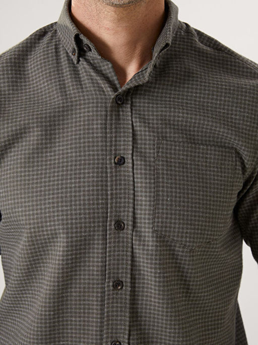 Regular Fit Uzun Kollu Ekose Gabardin Erkek G?mlek