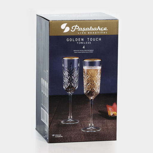 Бокалы для шампанского Paşabahçe Timeless, 175 мл, набор 4 шт., стекло, прозрачные