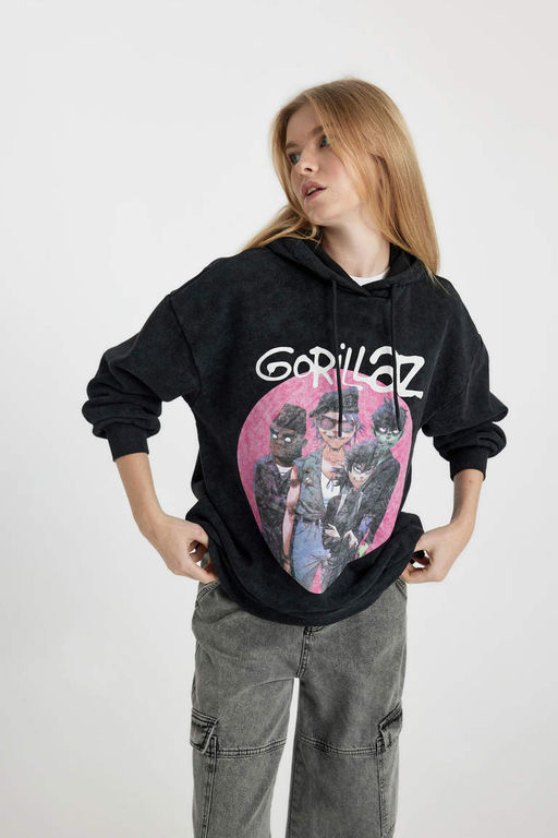Сплошной толстый свитшот с капюшоном и эффектом потертостей Cool One Piece Oversize - Defacto фото 4