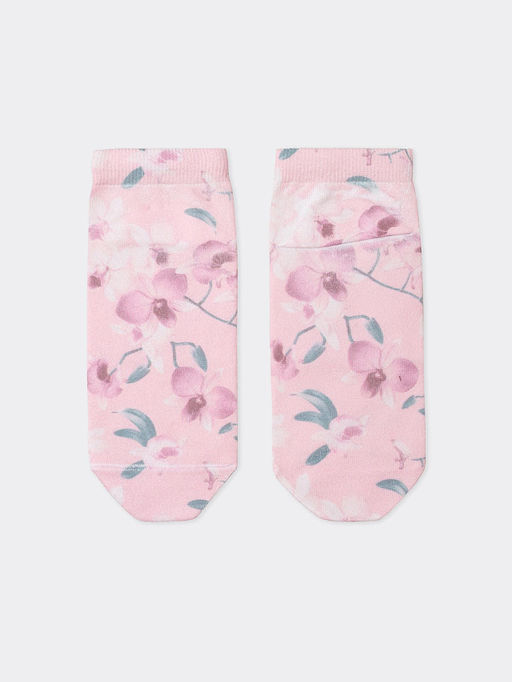 Цена за 5 пар! Женские укороченные носки белого цвета с изображением орхидей - Mark formelle фото 2