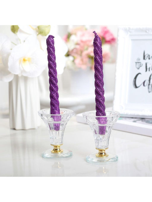 Свечи витые, 1.5×15 см, 2 шт., блестки, сиреневый