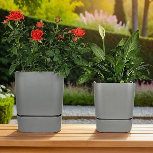 Горшок для цветов пластмассовый "Квадрат-Гранд," 2,7л, 15х15х15см, с поддоном, серый-муссон (Россия)
