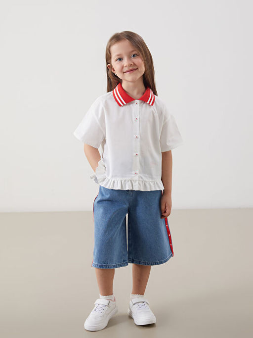 Polo Yaka Bask?l? K?z ?ocuk G?mlek