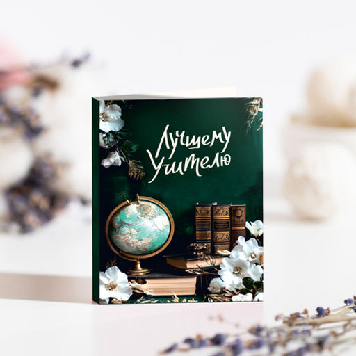 Цена за 2 шт Мини-открытка "Лучшему учителю" (тёмная зелёная)