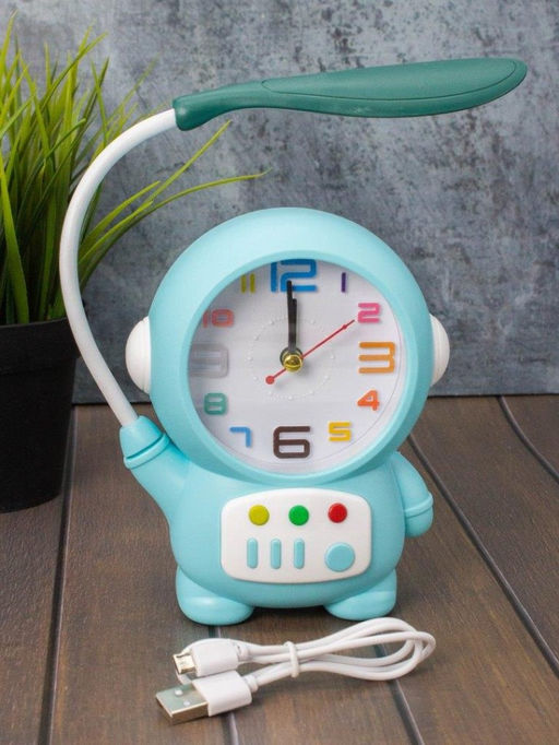 Часы-будильник со светильником Cheerful cosmonaut, blue (14,5х11,5 см)