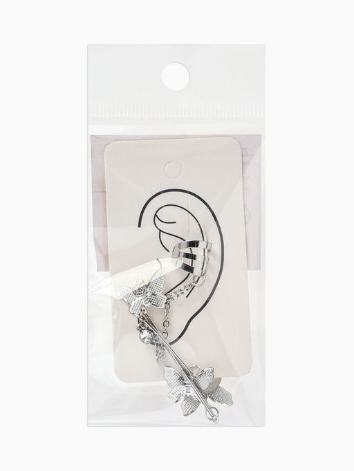 Серьга «Кафф» бабочка, цвет серебро