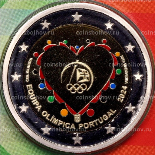 2 евро 2024 года Португалия Команда Португалии на Олимпийских играх 2024 (Цветное покрытие, в блистере)