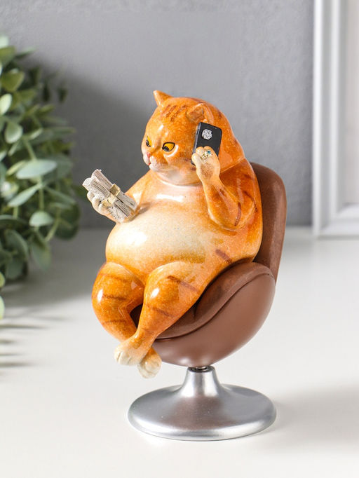 Сувенир полистоун лак "Пухлый кот - решала, в кожаном кресле" крутится 10,5х8,7х16 см