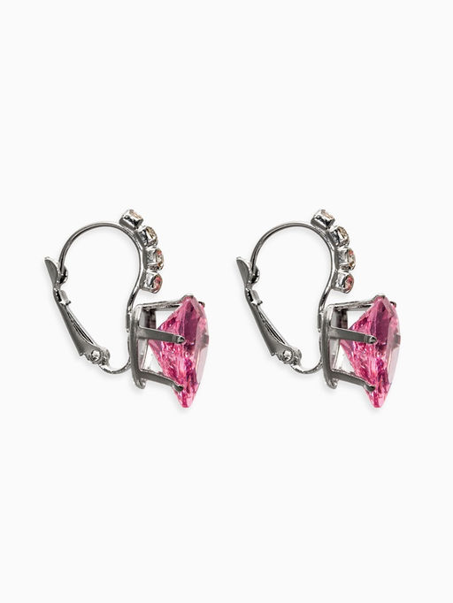 Серьги со стразами «Сердце» мерцание, розовые в серебре