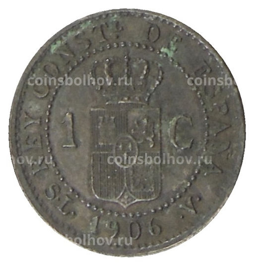 Монета 1 сентимо 1906 года Испания