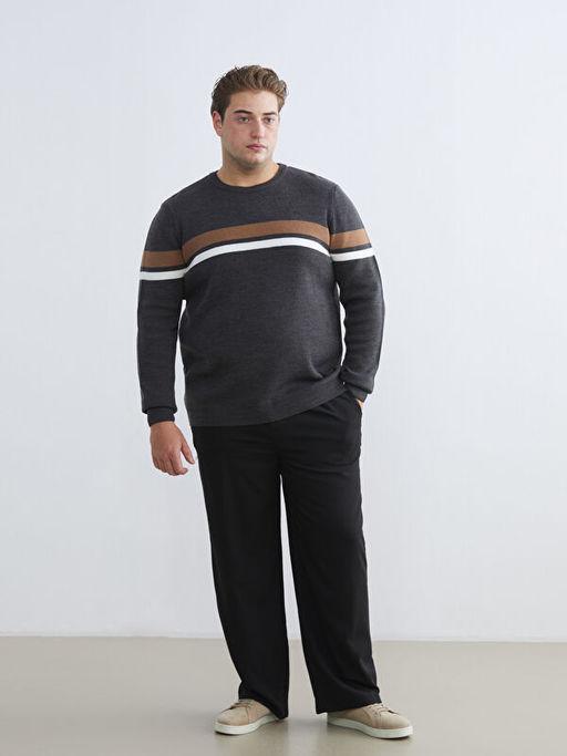 Bisiklet Yaka ?izgili Erkek Triko Kazak