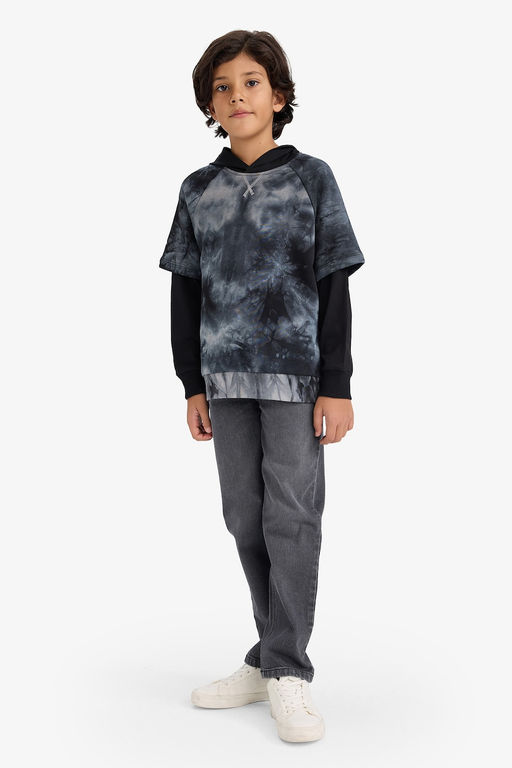Kap__onlu Batik Desenli Sweatshirt Erkek _ocuk - Defacto фото 2