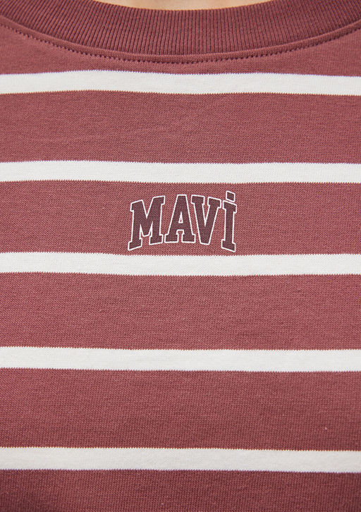 Mavi Logo Bask?l? Bordo Cizgili Crop Tisort  фото 6