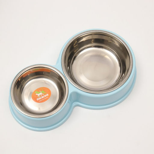 Миска металлическая двойная на пластиковом основании, 2817.35 см, голубая - Пижон фото 4