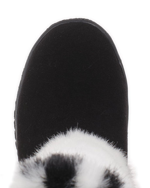 Унты женские на литой подошве., Черные. Замша. Мех бело-черный