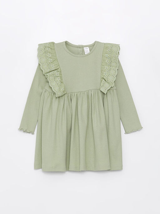 Bisiklet Yaka Uzun Kollu Basic K?z Bebek Elbise