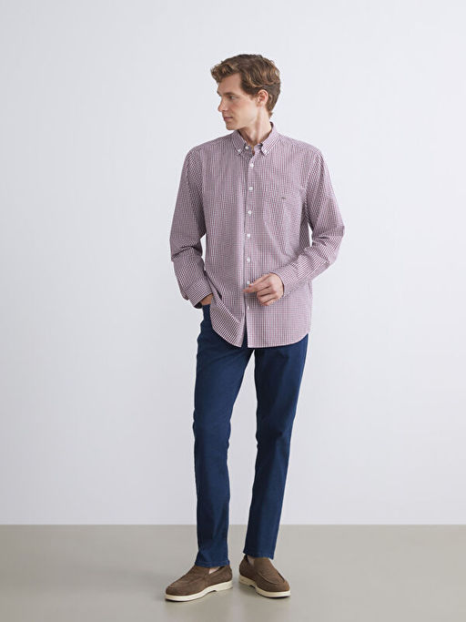 Regular Fit Uzun Kollu Ekose Poplin Erkek G?mlek