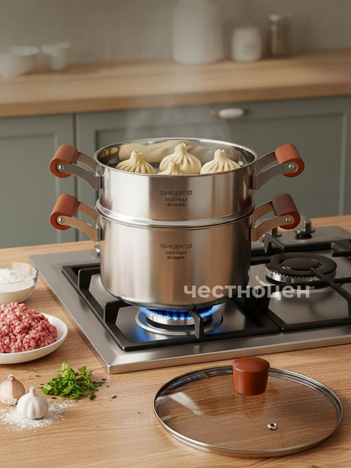 Кастрюля-пароварка 20см нерж. с деревянными ручками OLS-410-8