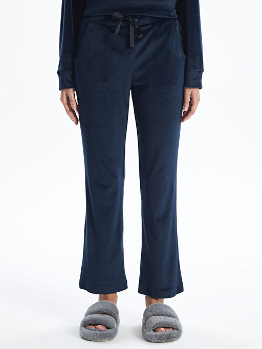 Beli Lastikli D?z Kadife Kad?n Pijama Alt