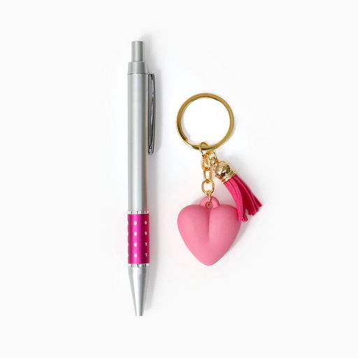 Набор подарочный 2 предмета: ручка, брелок - розовое Сердечко