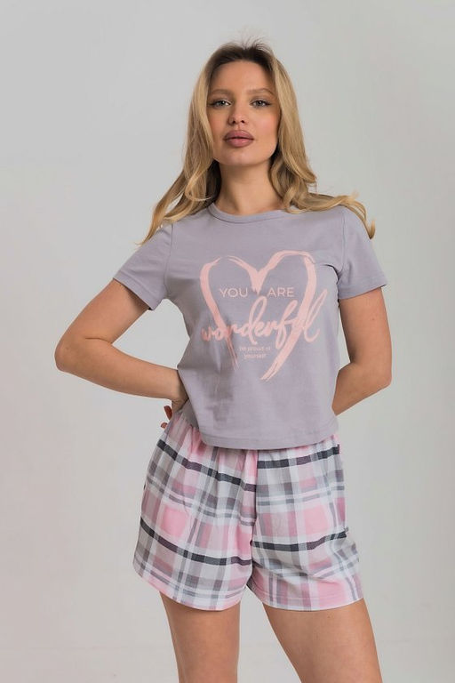 Пижама футболка и шорты М325292Пср розовый/светло-серый - Елена фото 3