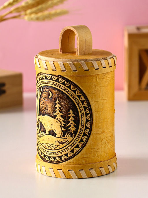 Туес "Лесной" (Медведь), D8,5 смхH(с хватком)14,5 см, береста