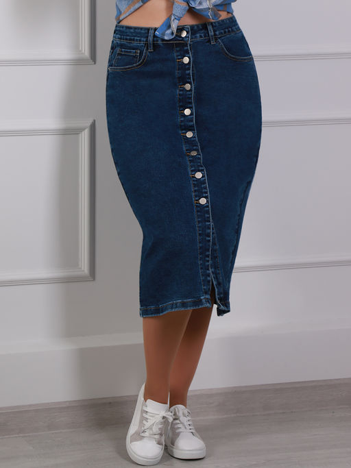 Юбка джинсовая миди на пуговицах спереди - Almond фото 2