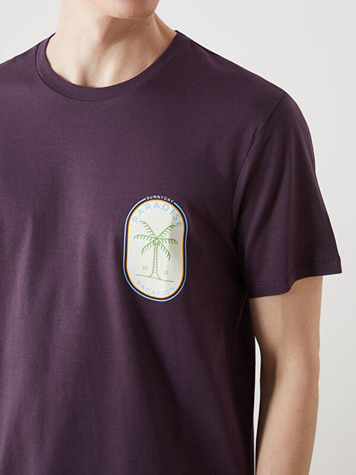 Bisiklet Yaka K?sa Kollu Bask?l? Penye Erkek Ti??rt