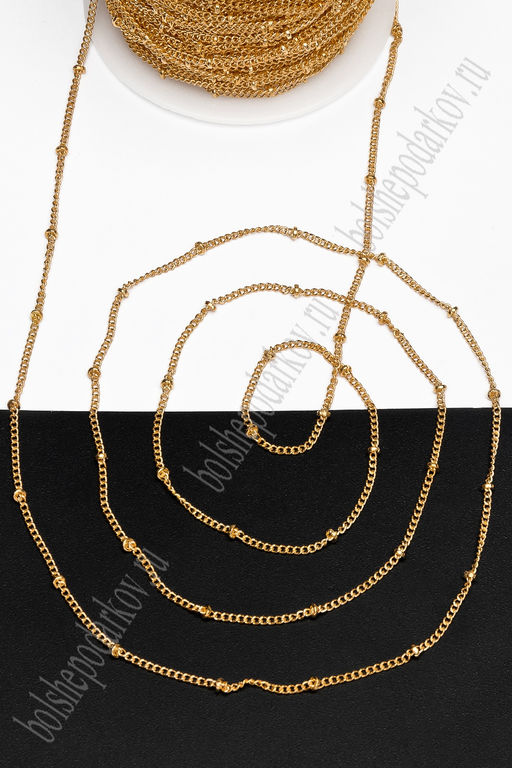 Цепь декоративная с бусинкой 1,5*1,5 мм (30 м) SF-7364, золото