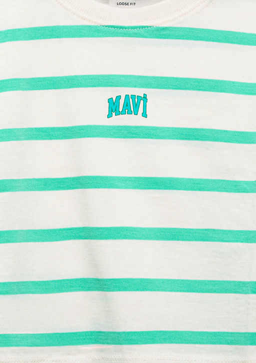 Mavi Logo Bask?l? Yesil Cizgili Crop Tisort  фото 4