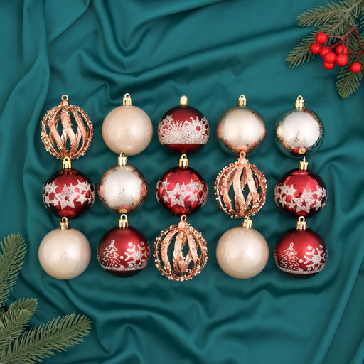Ёлочные игрушки Эйвери, шары новогодние, d=6 см, набор 15 шт., МИКС