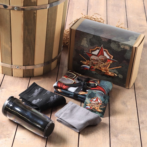 Набор подарочный «Этель. Танк», плед 75×100 см, носки, 2 пары, термостакан