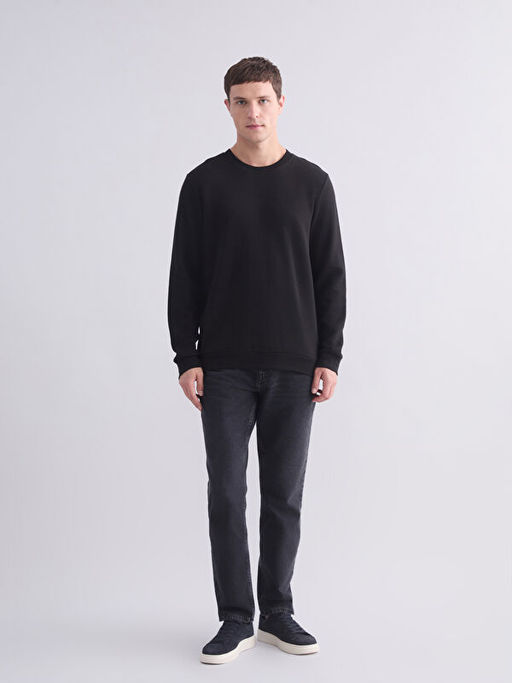 Bisiklet Yaka Dokulu Erkek Sweatshirt