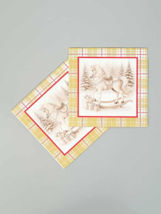 Цена за 3 шт. Салфетки бумажные трёхслойные Скатерть с лошадью на золоте, 33?33, 20 шт.