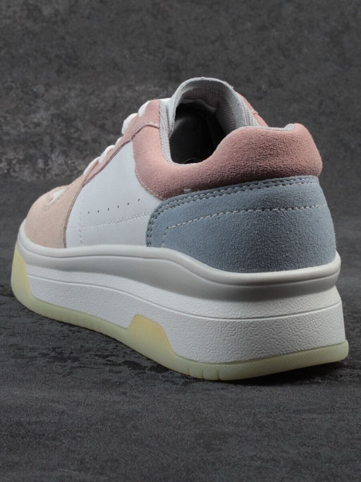 03-YG453-1 WHITE/PINK/BEIGE/LT. BLUE Кроссовки женские (натуральная кожа)