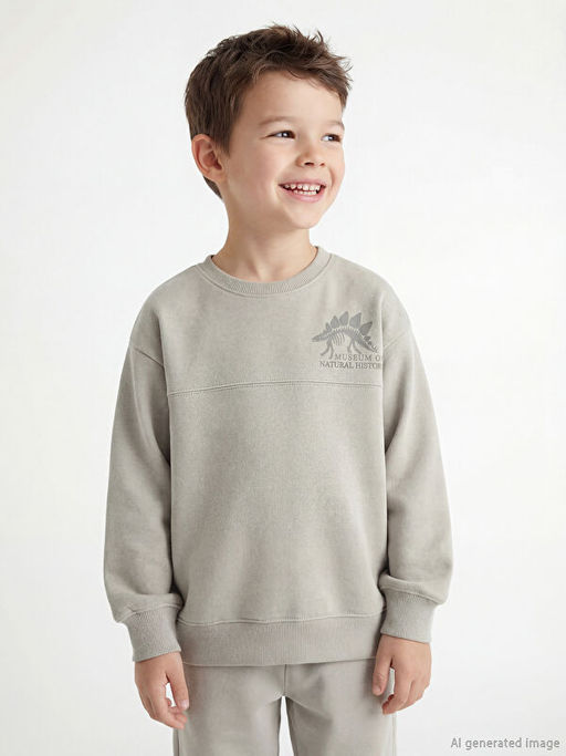 Bask?l? Erkek ?ocuk Sweatshirt ve Pantolon