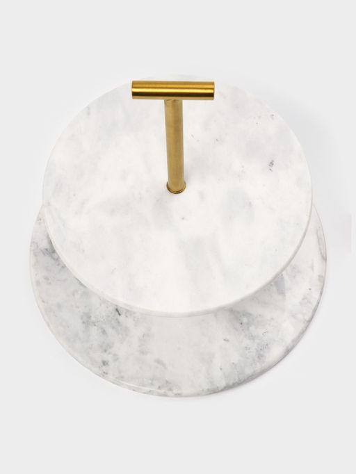 Этажёрка для фруктов и десертов Magistro Marble, 2 яруса, d=25/20?26.5 см, мрамор, белая  фото 2